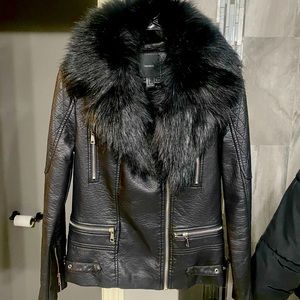 Black faux fur leather jacket